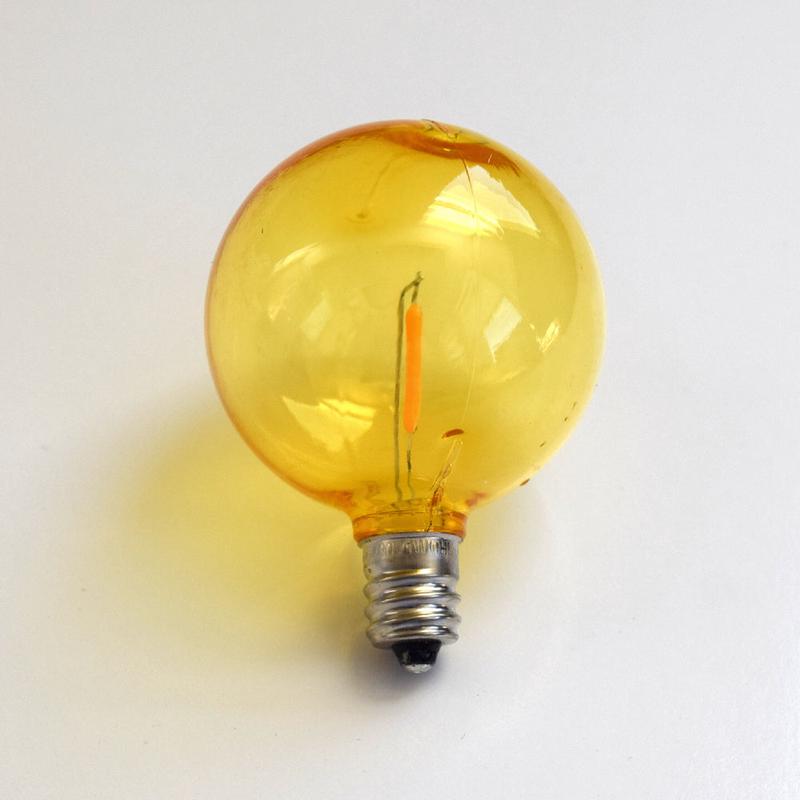 Yellow LED Filament G50 Globe Shatterproof Energy Saving Color Light Bulb, Dimmable, 1W,  E12 Candelabra Base (Single)