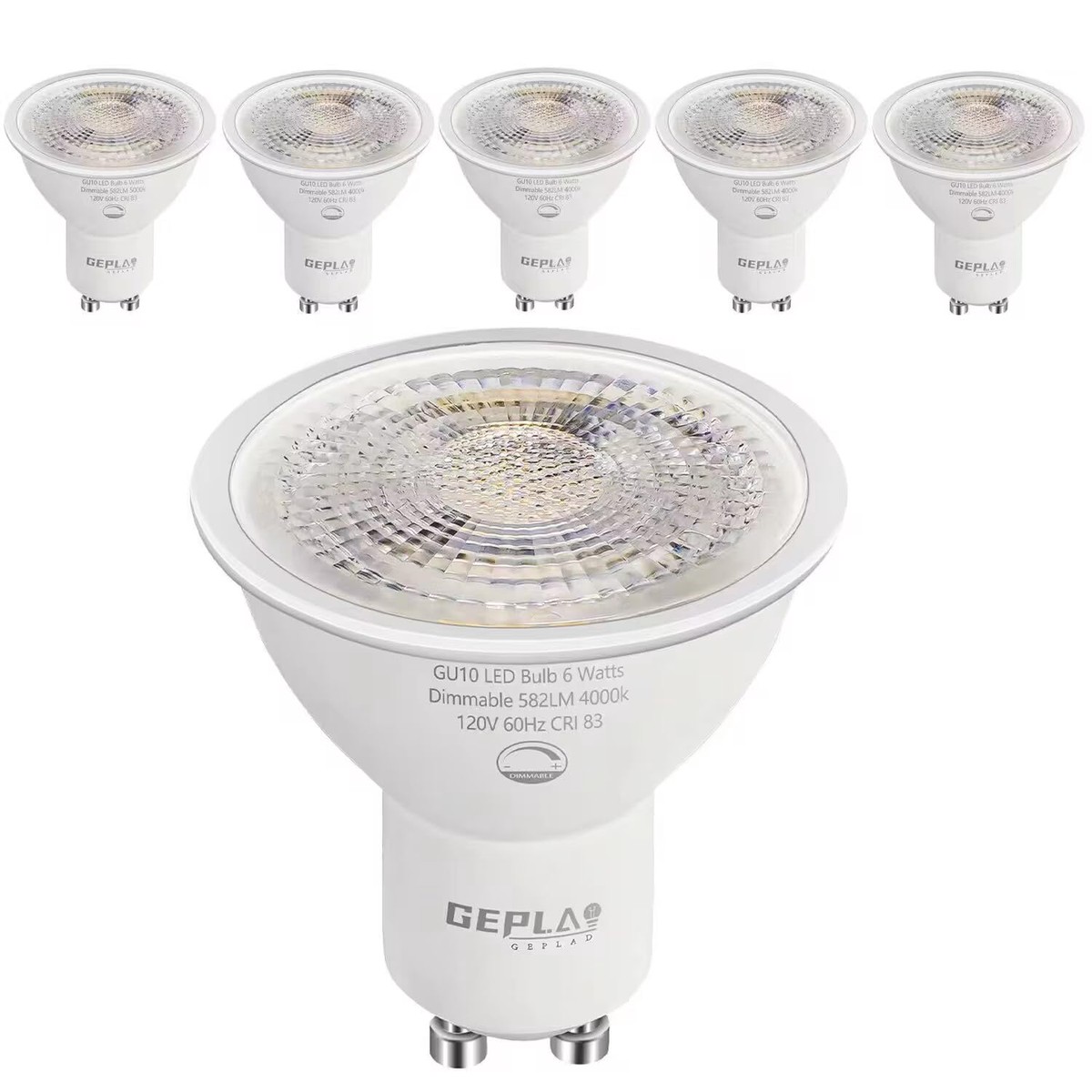 6-Pack Gu10 Led Bulbs 6W Dimmable,4000K Cool White, 582Lm,38 Beam Angle, Replacement 50W Halogen Light Bulb, For Spotlight Track&Recessed Lighting